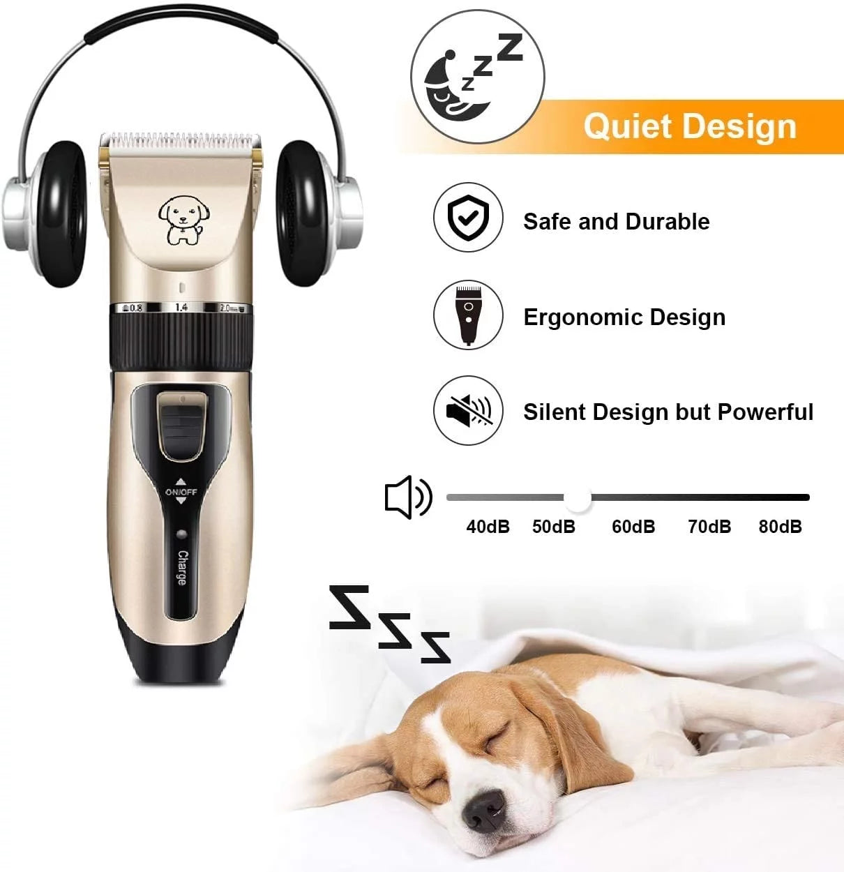 Rechargeable Cordless Pet Shaver,Low Noise Dog Clippers with Scissor Comb,Electric Quiet Pet Grooming Set for Dogs and Cats