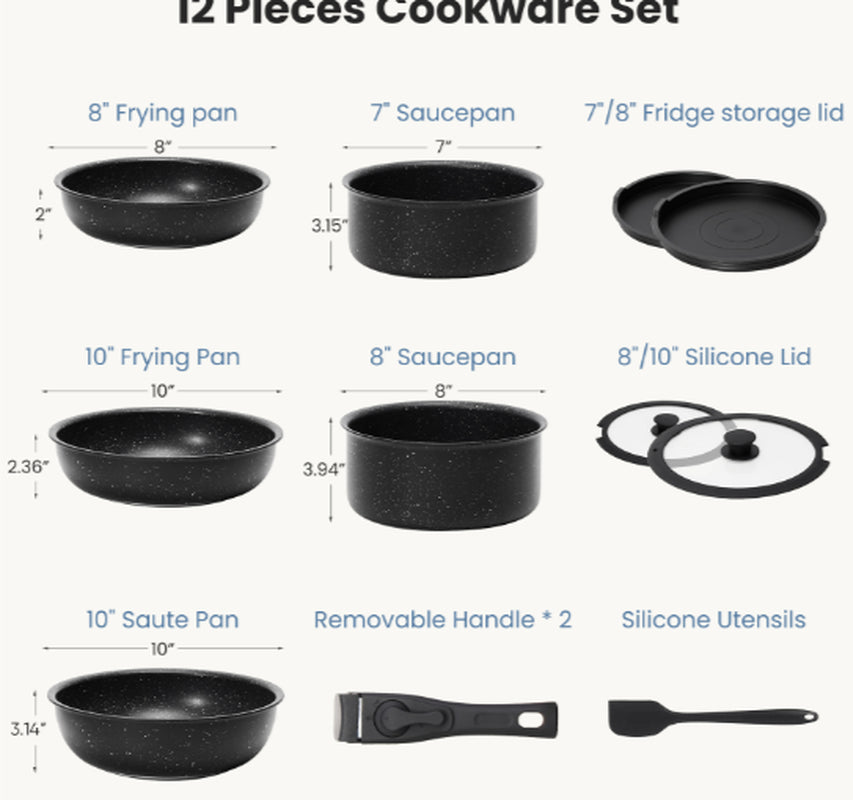 12-Piece Non-Stick Cookware Set for Kitchen Use