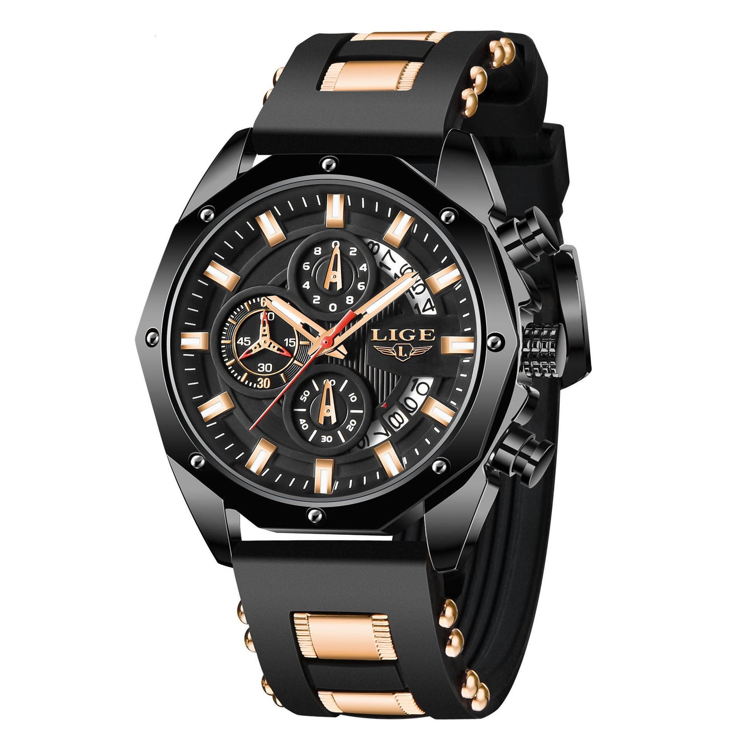 Montres de sport à quartz pour hommes, marque de luxe, en silicone, étanche, chronographe