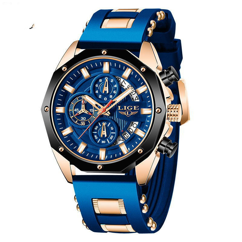 Montres de sport à quartz pour hommes, marque de luxe, en silicone, étanche, chronographe