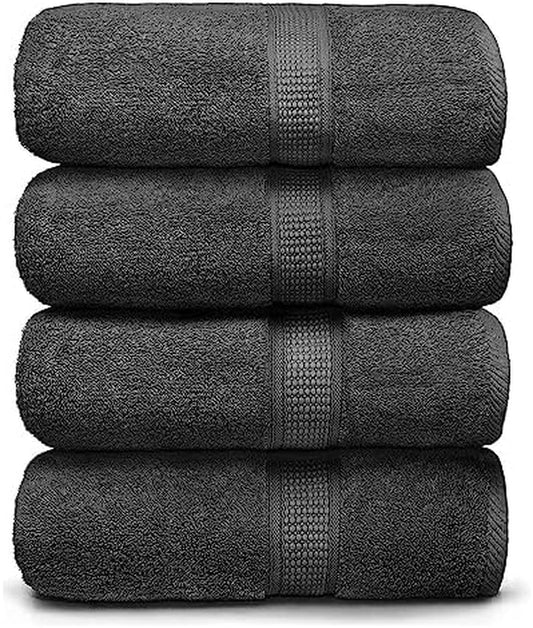 Premium Bath Towels Pack of 4, 100% Cotton, Large, Super Soft, Highly Absorbent, Quick Dry, Durable, Comfortable, Great Value & Quality, Perfect for Home & Bathroom - Grey