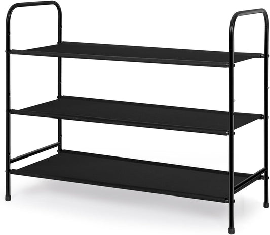 3 Tier Free Standing Shoe Rack, Metal Shoe Storage Shelf for 9-12 Pairs, Easy to Assemble, Entryway, Bedroom, Black