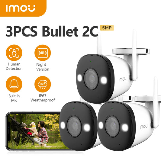 Bullet Camera IMOU 3PCS 5MP WiFi - Dual Antenna AI Detection