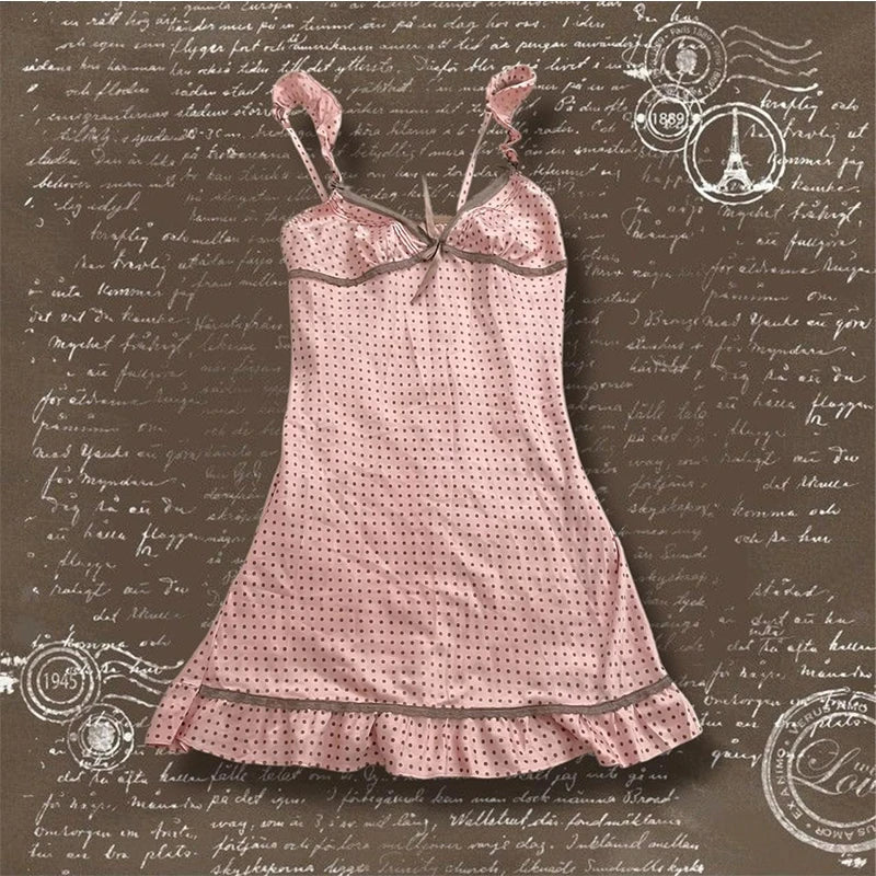 Polka dot Vintage Pink Hot Cute Dress Aesthetic Slim Y2K Short