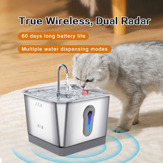 Smart Cat Water Fountain 4L - Wireless Dual Radar Stainless Steel Dispenser - Deribla Store