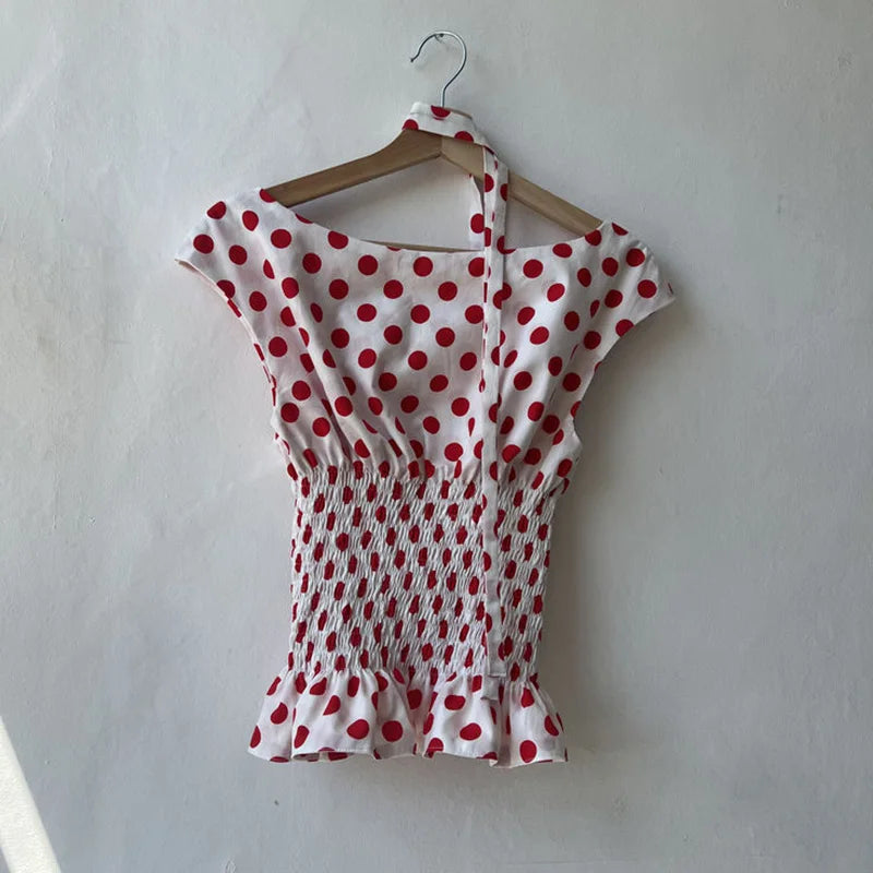 Polka dot Vintage Pink Hot Cute Dress Aesthetic Slim Y2K Short