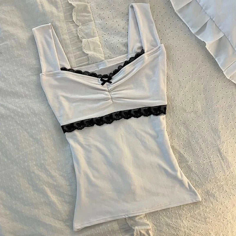 Haut caraco décontracté et slim pour femme style Harajuku Kawaii Y2K