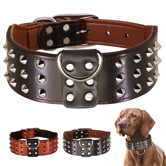 Spiked Studded Leather Dog Collar - Heavy Duty for Large Dogs - Deribla Store