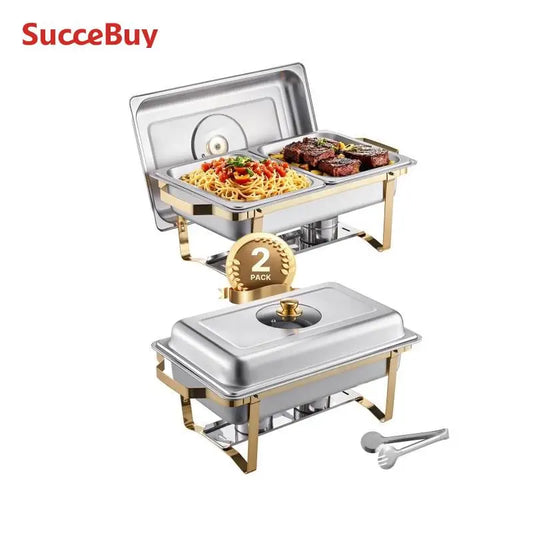 2/4-Pack Rectangular Chafing Dish Set - Stainless Steel Half-Size Pans for Catering & Events - Deribla Store