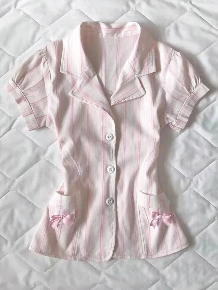 Polka dot Vintage Pink Hot Cute Dress Aesthetic Slim Y2K Short