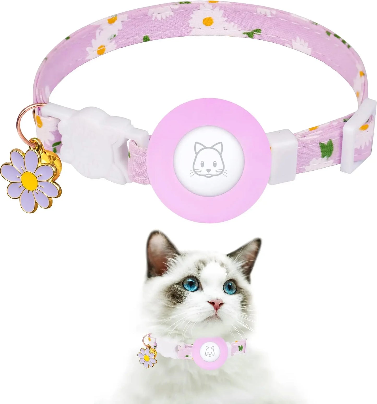 AirTag Cat Collar - Adjustable Kitten Collar with Bells & Flower Charm Tracker - Deribla Store