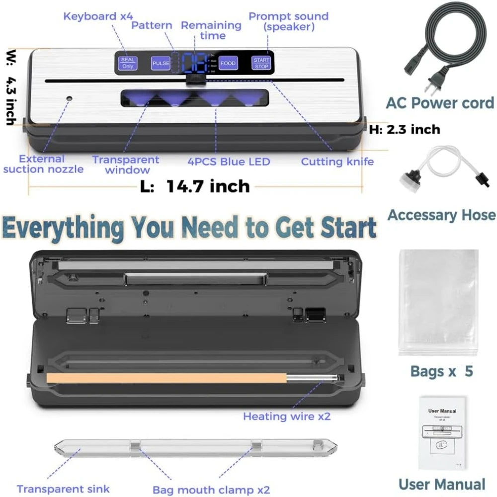 Vacuum Sealer Machine Pro Starter Kit - Built-in Cutter 5 Bags - Deribla Store