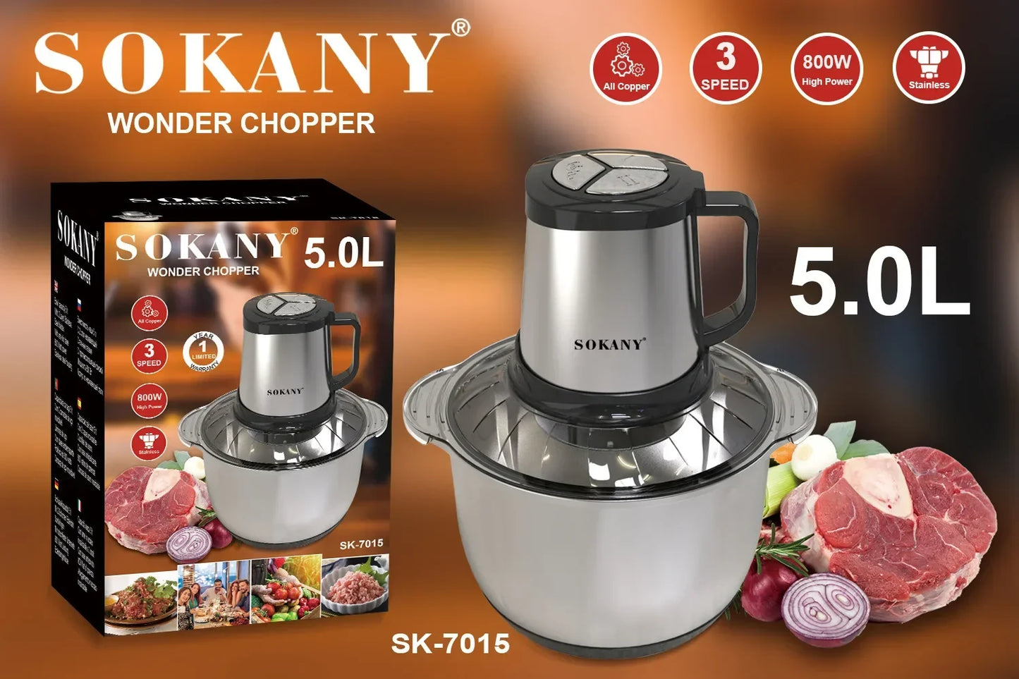 Electric Meat Grinder 5L Stainless Steel - Food Processor Cutter - Deribla Store