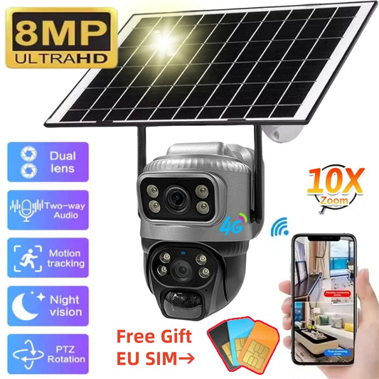 Caméra Solaire Double Lentille 4G 8MP - Dual Screen CCTV