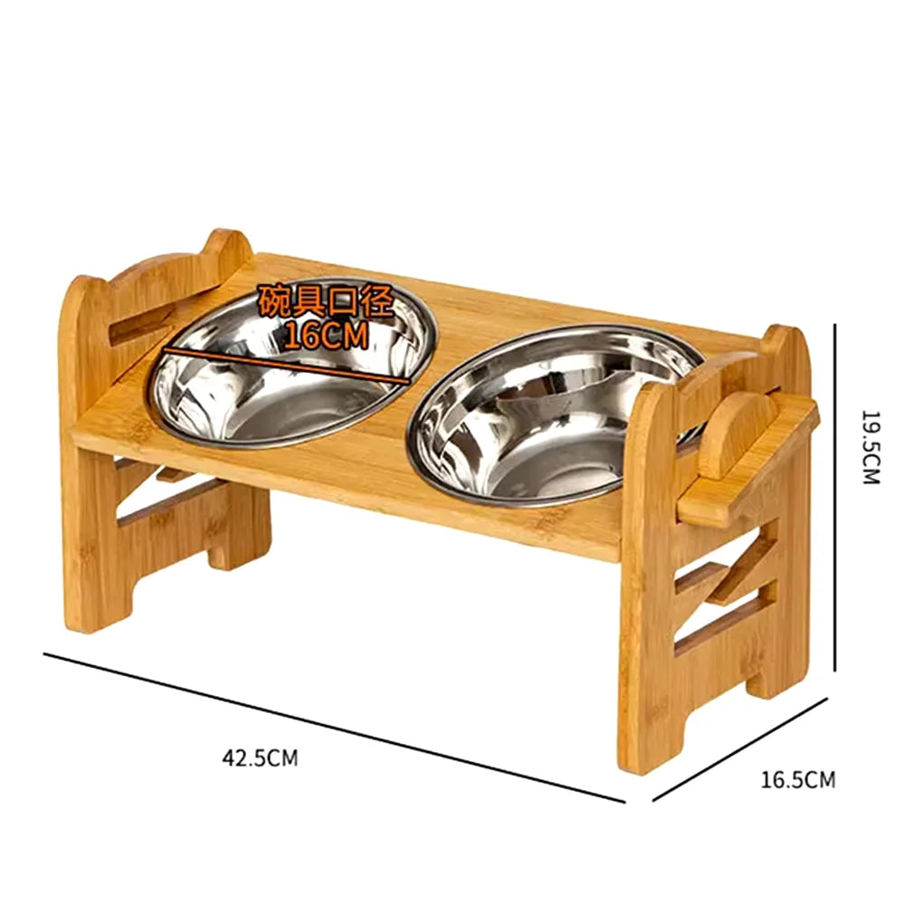 Elevated Dog Cat Bowls - Adjustable Raised Stand with Double Stainless Steel Bowls - Deribla Store