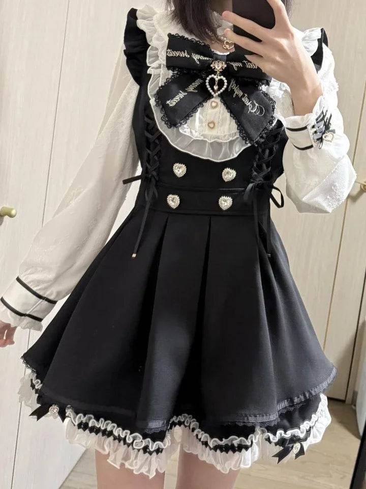 Y2k Aesthetic Lolita Style Bow Dress Shorts Set Japanese Women