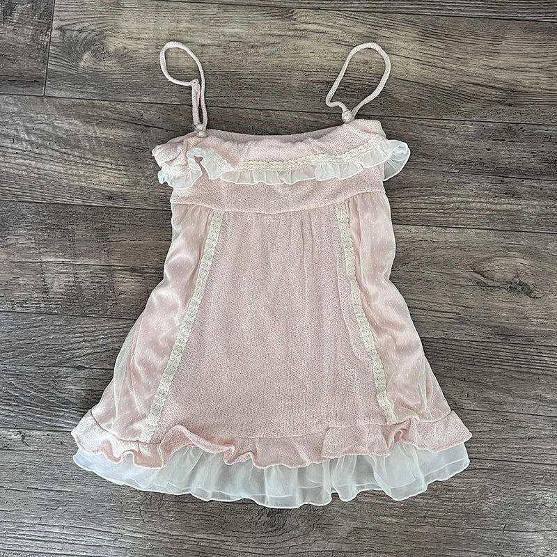 Polka dot Vintage Pink Hot Cute Dress Aesthetic Slim Y2K Short