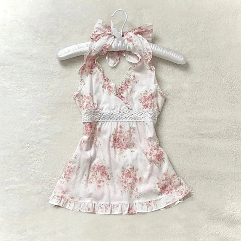 Polka dot Vintage Pink Hot Cute Dress Aesthetic Slim Y2K Short