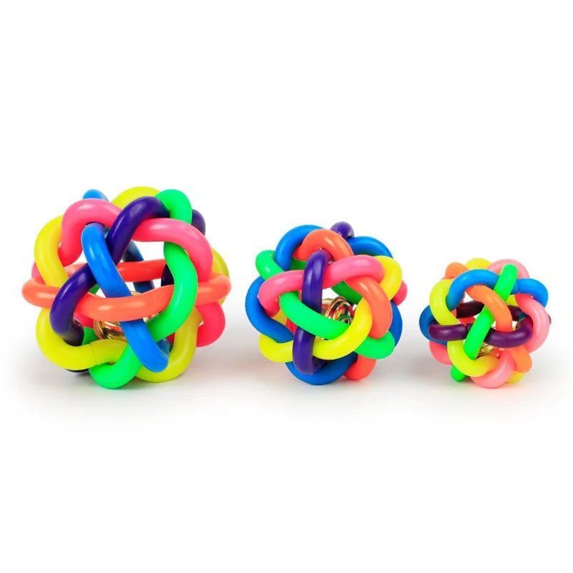 Rainbow Woven Ball Dog Toy with Bell - Bite-Resistant Rubber Chew Toy - Deribla Store