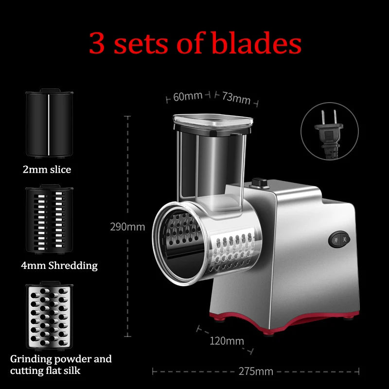 Electric Vegetable Cutter - 200W Multifunctional Slicer, Shredder & Grater with 3 or 5 Blades - Deribla Store