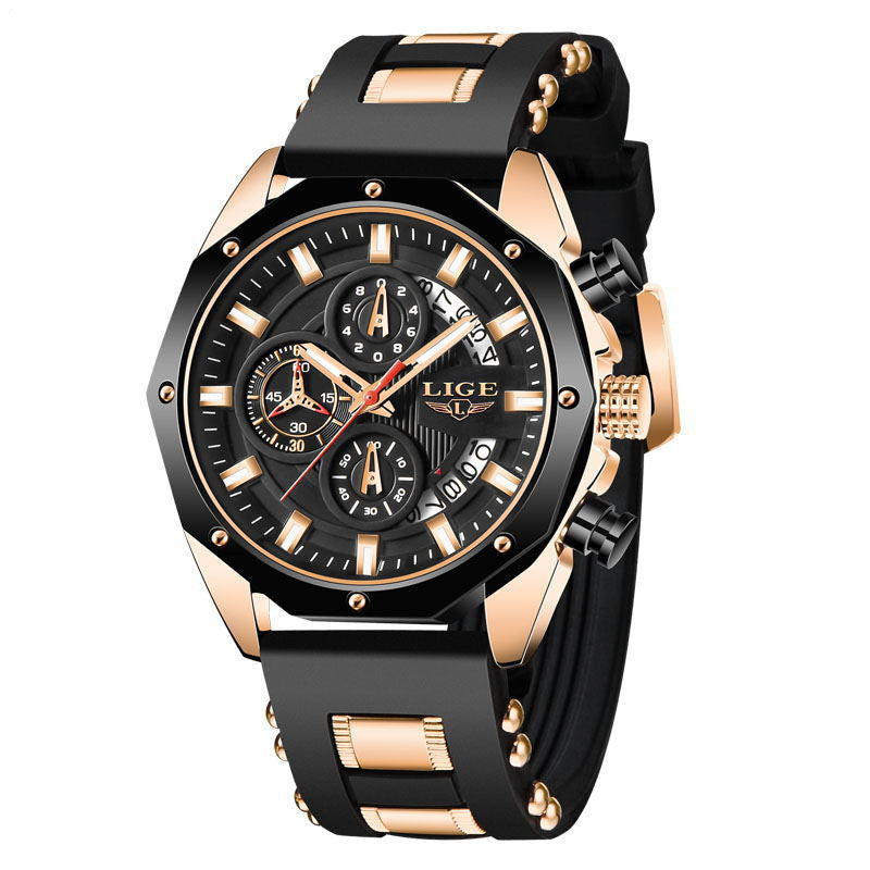 Montres de sport à quartz pour hommes, marque de luxe, en silicone, étanche, chronographe