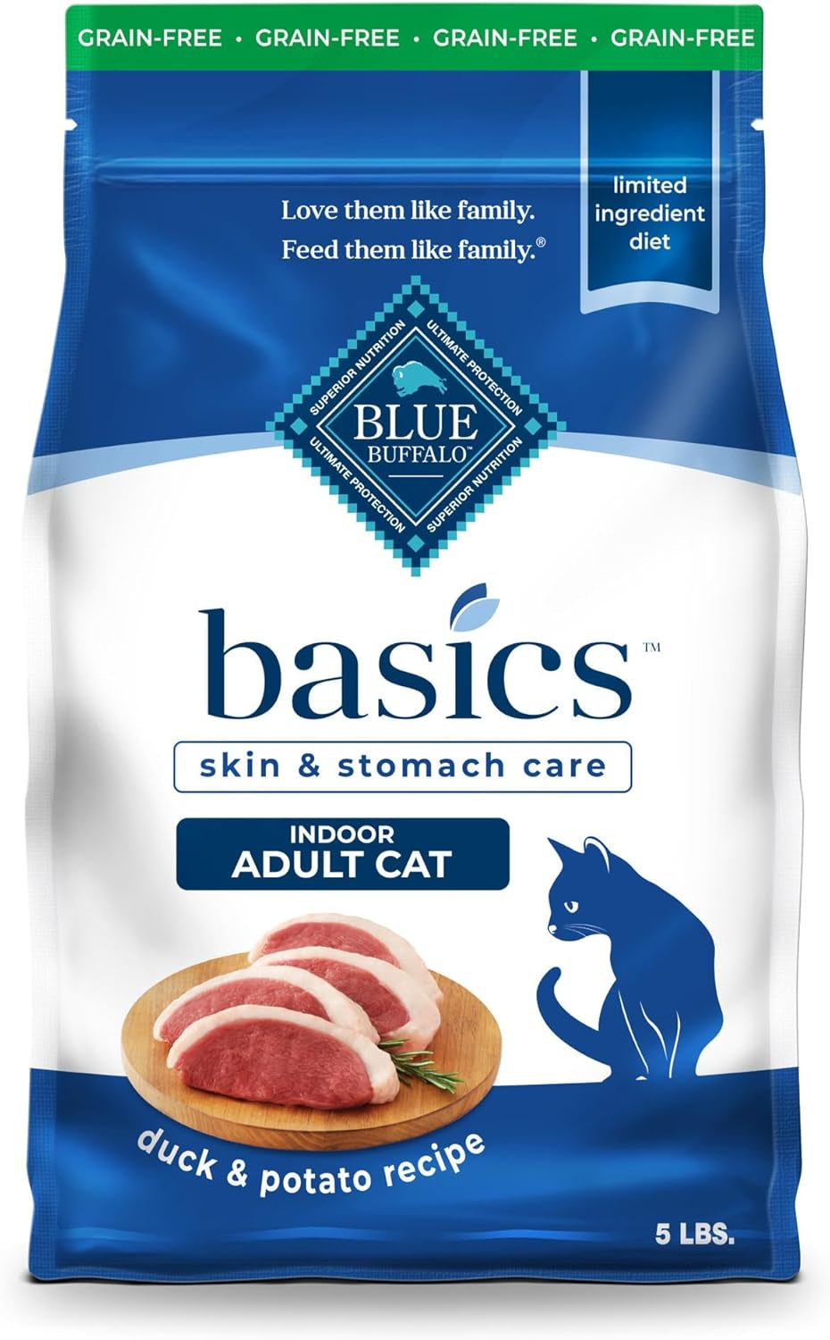 Basics Grain-Free Dry Cat Food, Skin & Stomach Care, Limited Ingredient Diet for Indoor Cats, Turkey & Potato Recipe, 11-Lb. Bag