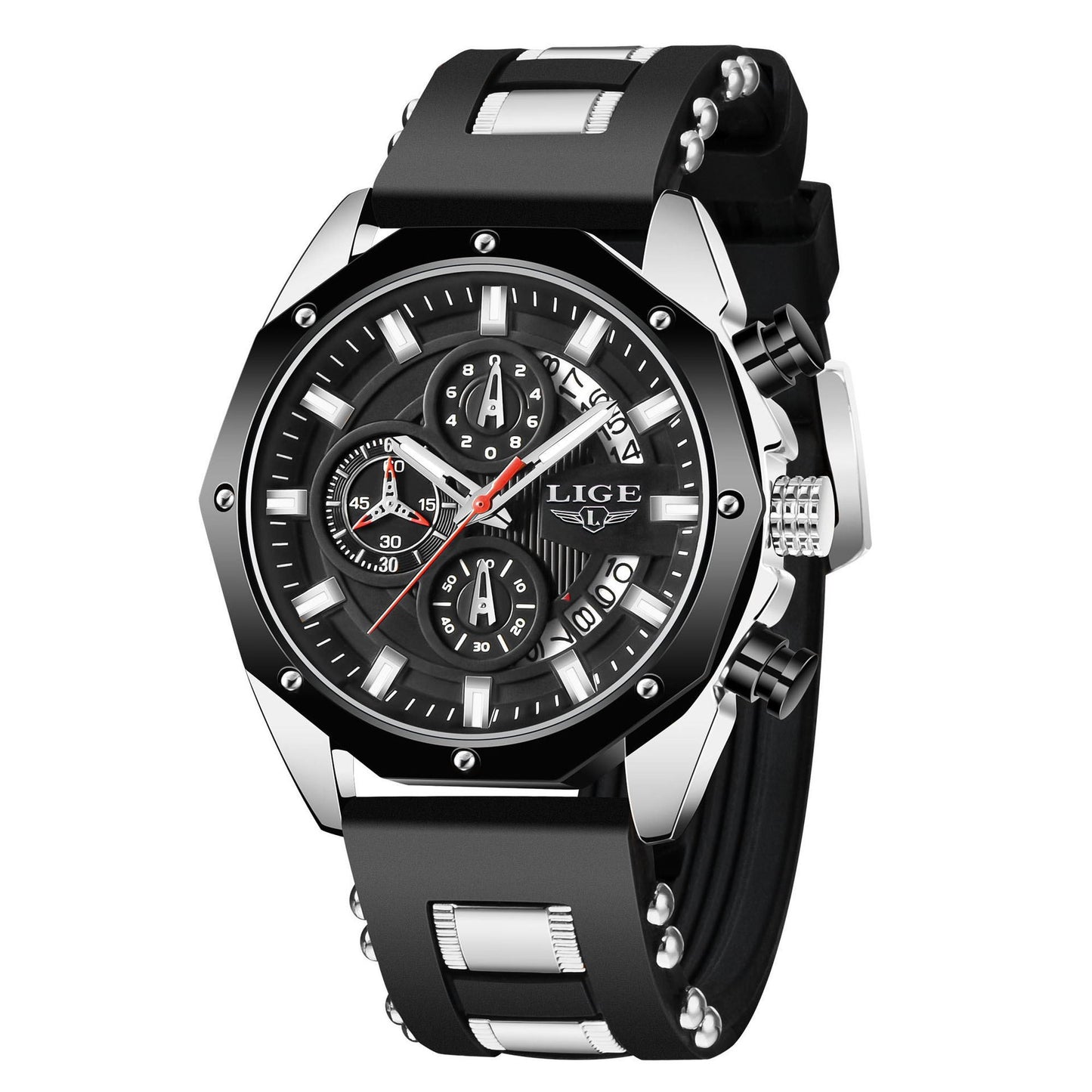 Montres de sport à quartz pour hommes, marque de luxe, en silicone, étanche, chronographe