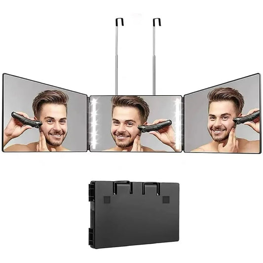 LED Mirror Trifold Self Haircut Mirror With Light Adjustable Height 3 Way Self Haircut Mirror Hd Glass 3 Way Mirror LED Lights - Deribla Store