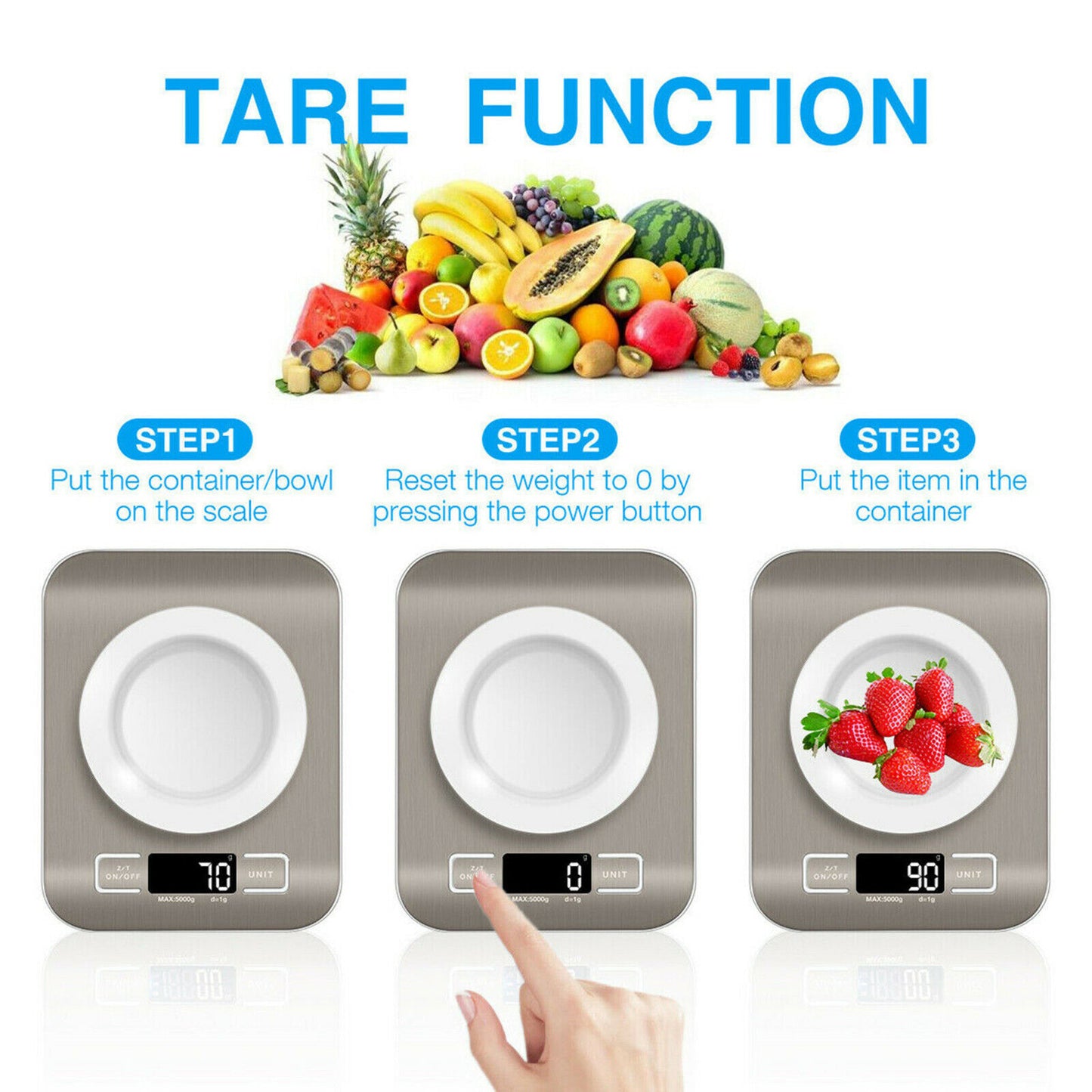 Digital Electronic Kitchen Food Diet Postal Scale Weight Balance 5KG 1G 11Lb Kitchen Scales Stainless Steel Weighing for Food Diet Postal Balance Measuring LCD Precision Electronic