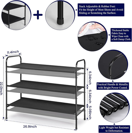 3 Tier Free Standing Shoe Rack, Metal Shoe Storage Shelf for 9-12 Pairs, Easy to Assemble, Entryway, Bedroom, Black
