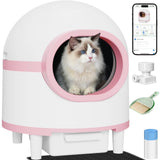 Self Cleaning Litter Box, Automatic Cat Litter Box Self Cleaning Large Capacity for Multiple Cats, App-Controlled with Safety Sensors,1 Rolls Garbage Bags,Pink