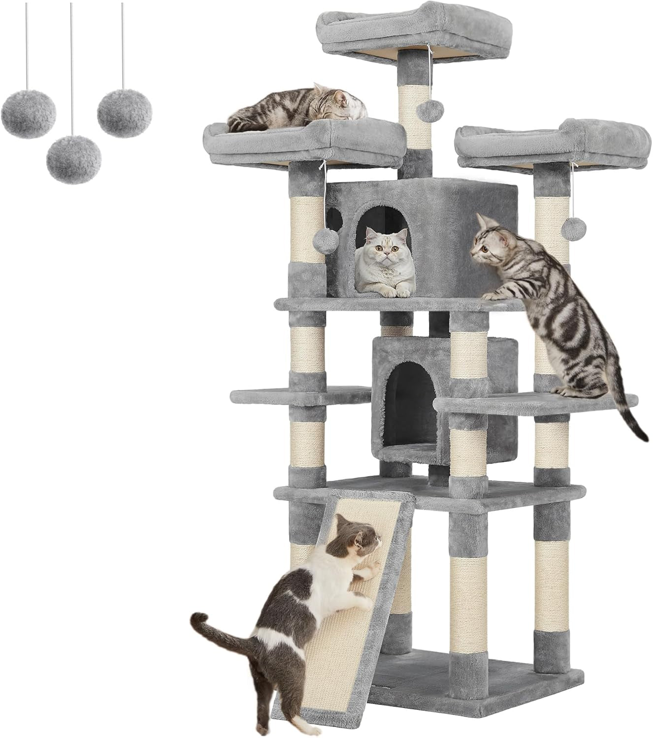 67 Inches Multi-Level Cat Tree for Large Cats, with Cozy Perches, Stable, Smoky Gray UPCT18G