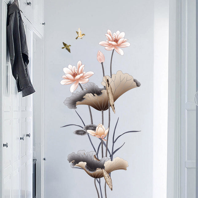Wallpaper - Chinese Lotus Flower Self-Adhesive Wall Sticker