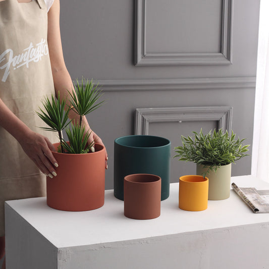 Flower Pot - Nordic Ceramic Cylindrical Planter Drainage
