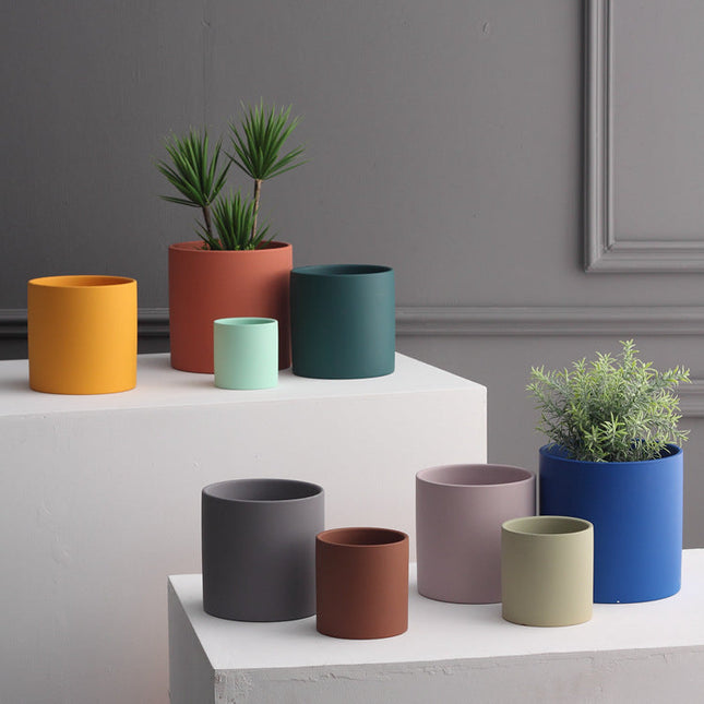 Flower Pot - Nordic Ceramic Cylindrical Planter Drainage Deribla Store
