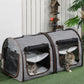 Portable Soft-Sided Pet Cat Carrier with Divider, Two Compartments, Padded and Storage Bag, Grey