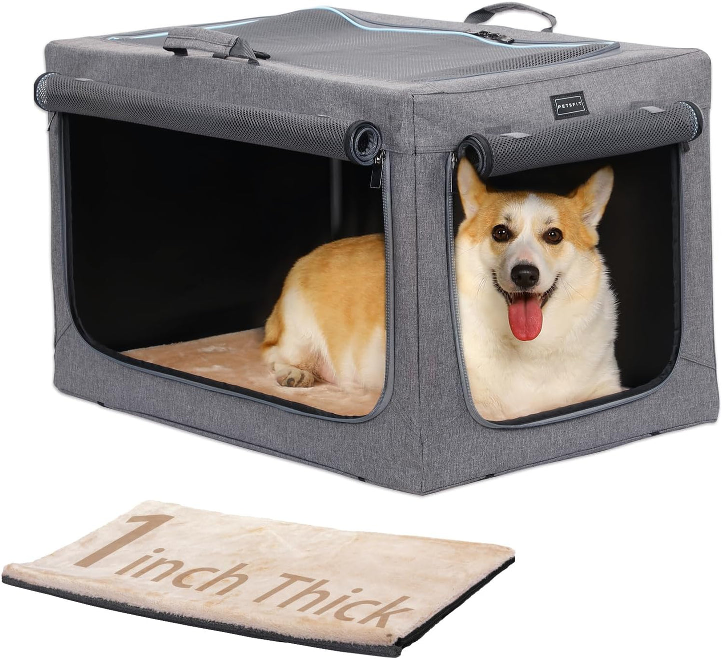 Portable Dog Crate, Soft Dog Crate - 24 Inch Easy Set-Up, Light, Sturdy, Comfy inside with Thicken Mat, Collapsible Crate for Home and Travel Black