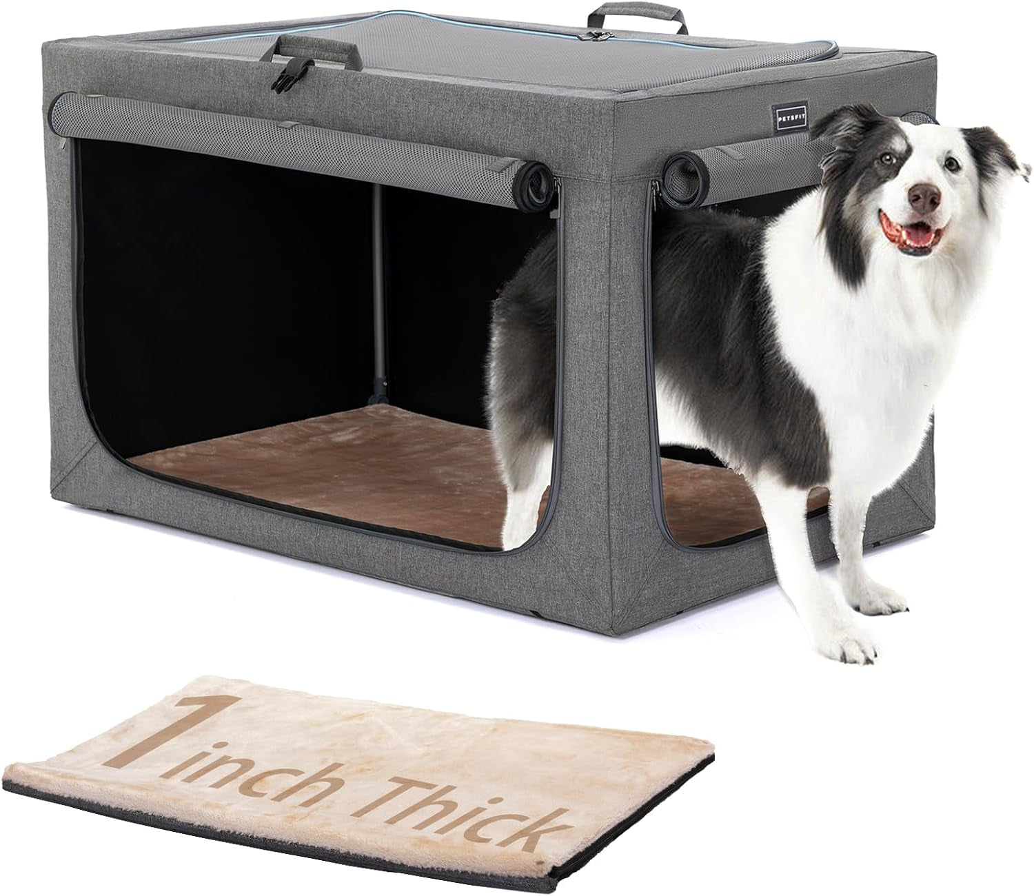 Portable Dog Crate, Soft Dog Crate - 24 Inch Easy Set-Up, Light, Sturdy, Comfy inside with Thicken Mat, Collapsible Crate for Home and Travel Black