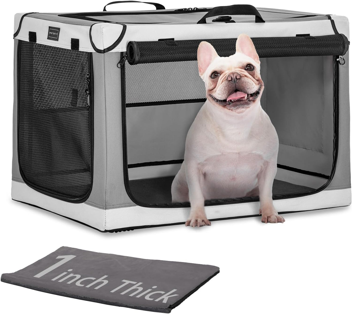 Portable Dog Crate, Soft Dog Crate - 24 Inch Easy Set-Up, Light, Sturdy, Comfy inside with Thicken Mat, Collapsible Crate for Home and Travel Black