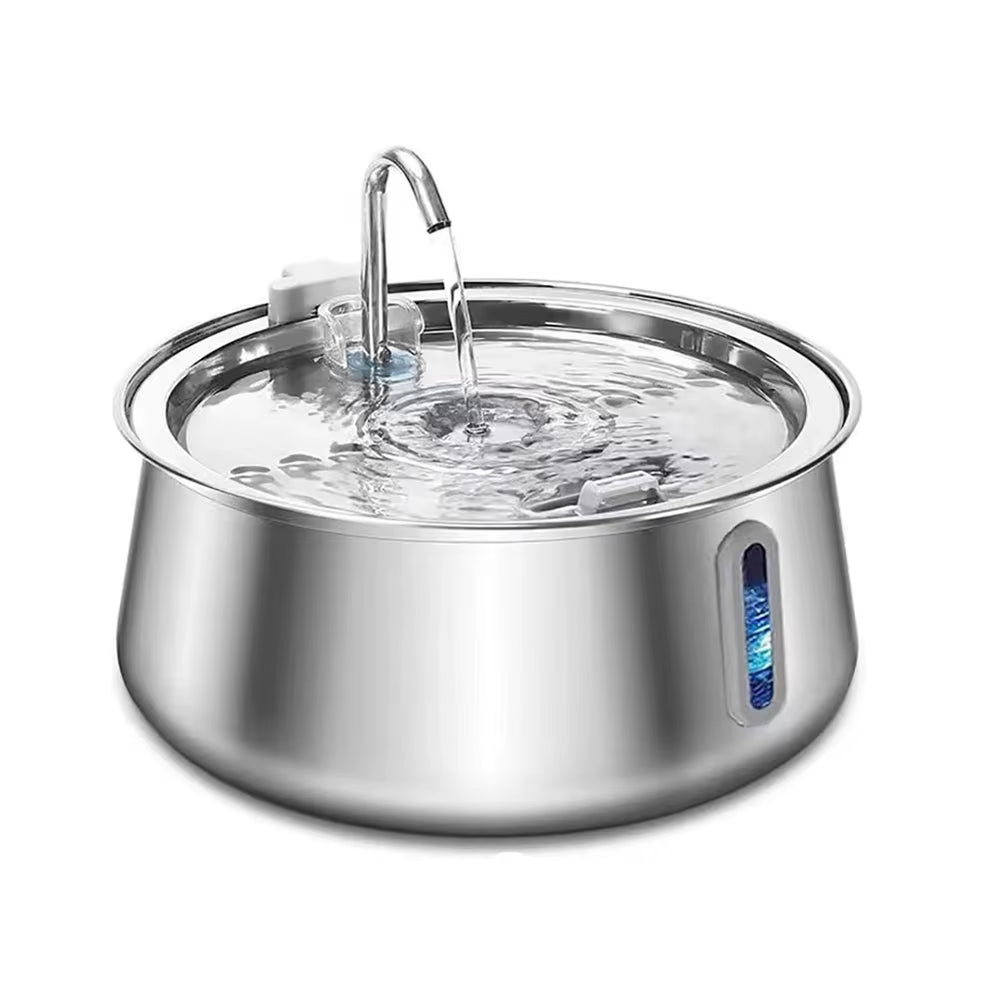 304 Stainless Steel Pet Water Fountain 4L/134 Oz Cat Automatic Water Fountain with Faucet Silent Filter Clear Window