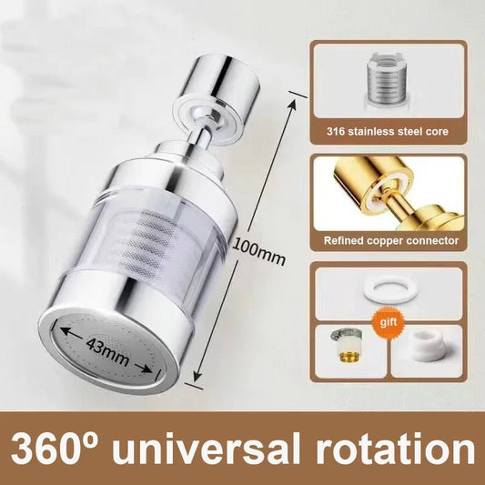 360° Rotate Faucet Filter Water Purifier Kitchen Washbasin Faucet Bubbler Nozzle Pressurized Extender Splash Aerator - Deribla Store