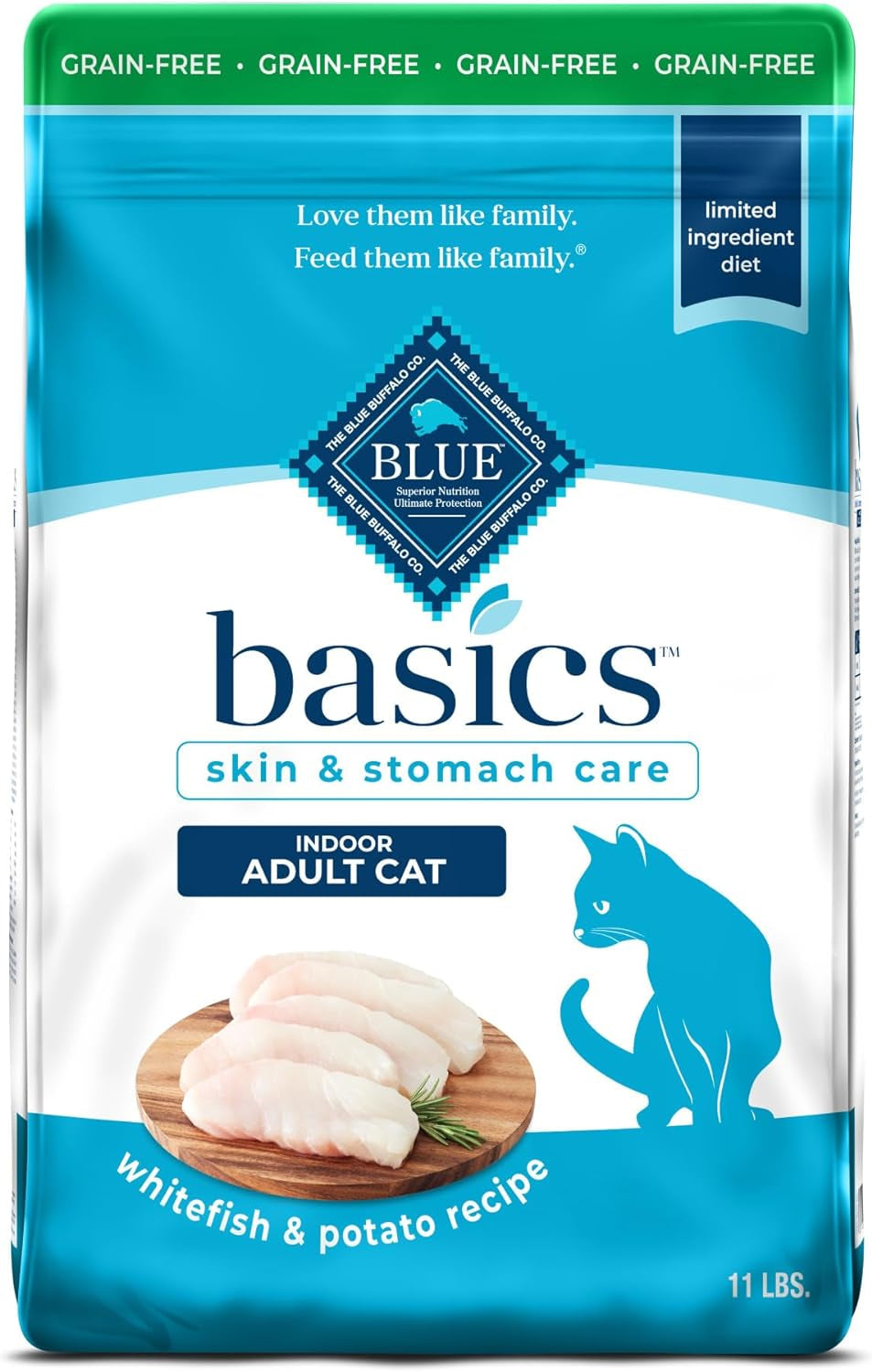 Basics Grain-Free Dry Cat Food, Skin & Stomach Care, Limited Ingredient Diet for Indoor Cats, Turkey & Potato Recipe, 11-Lb. Bag