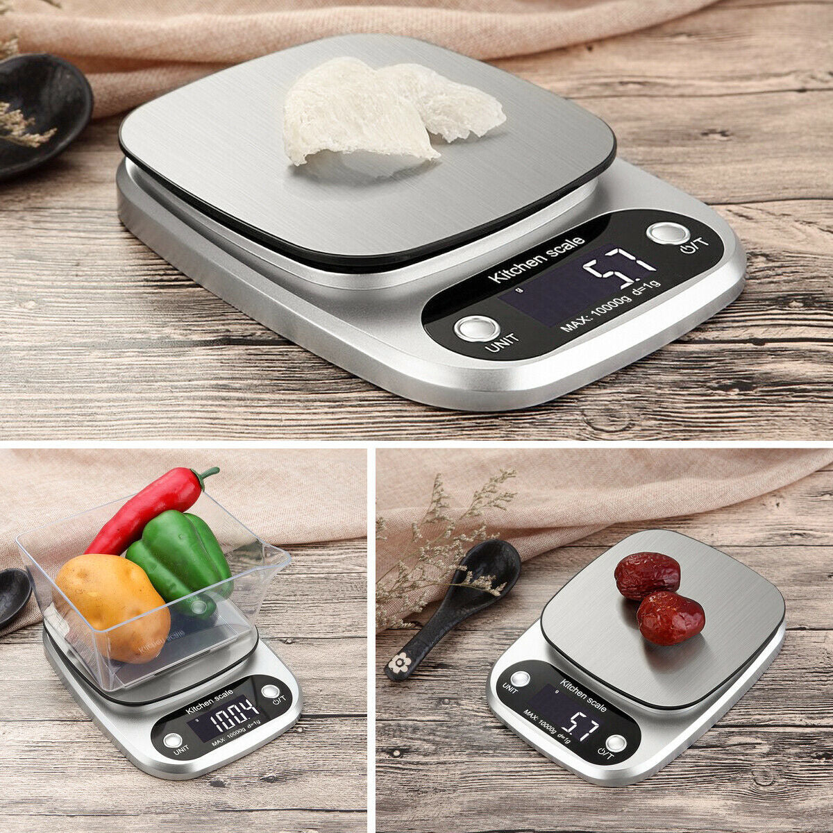 Digital Kitchen Food Diet Scale, Multifunction Weight Balance 22Lbs 1G Kitchen Scale Stainless Steel Weighing Scale for Food Diet Postal Balance Measuring