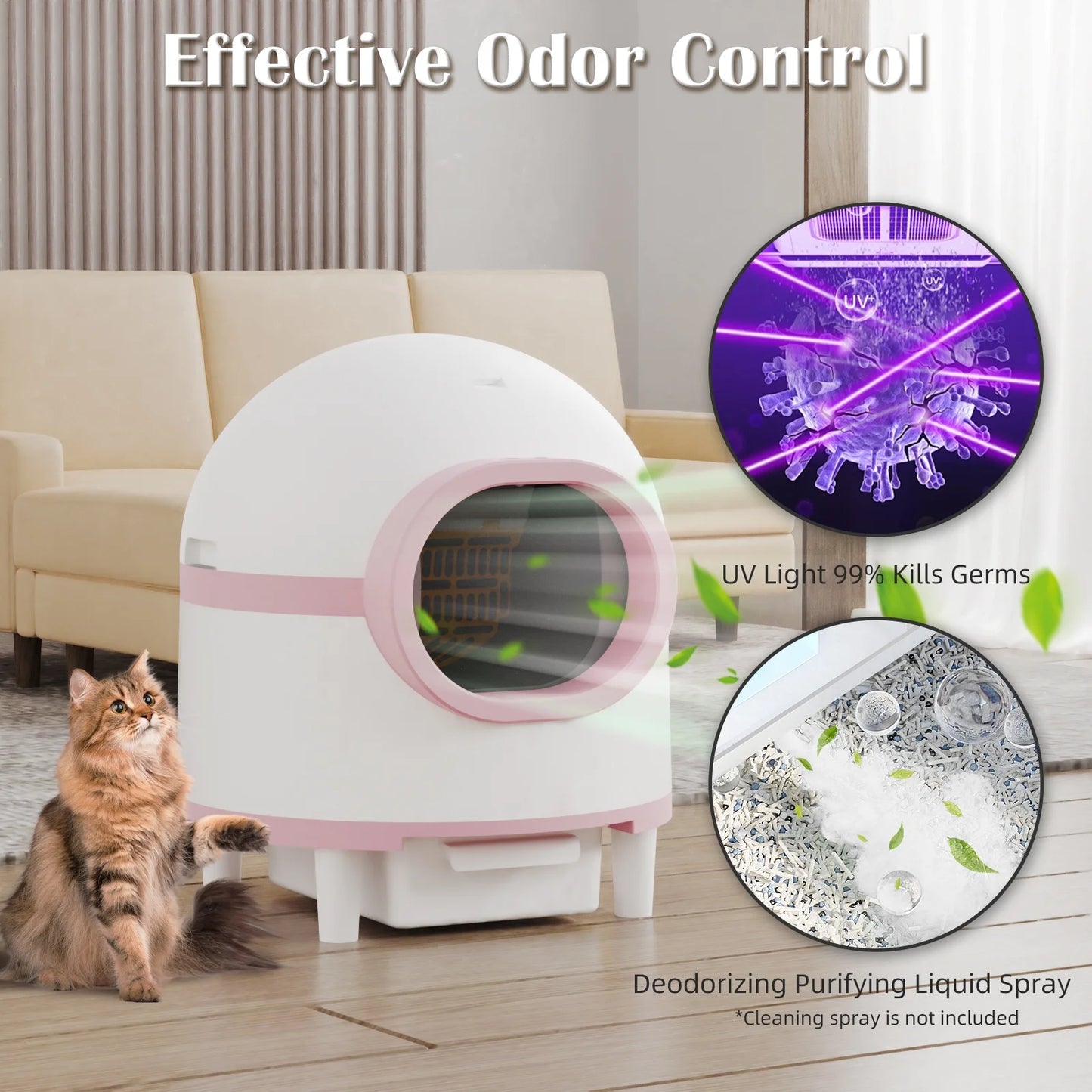 Self Cleaning Litter Box, Automatic Cat Litter Box Self Cleaning Large Capacity for Multiple Cats, App-Controlled with Safety Sensors,1 Rolls Garbage Bags,Pink