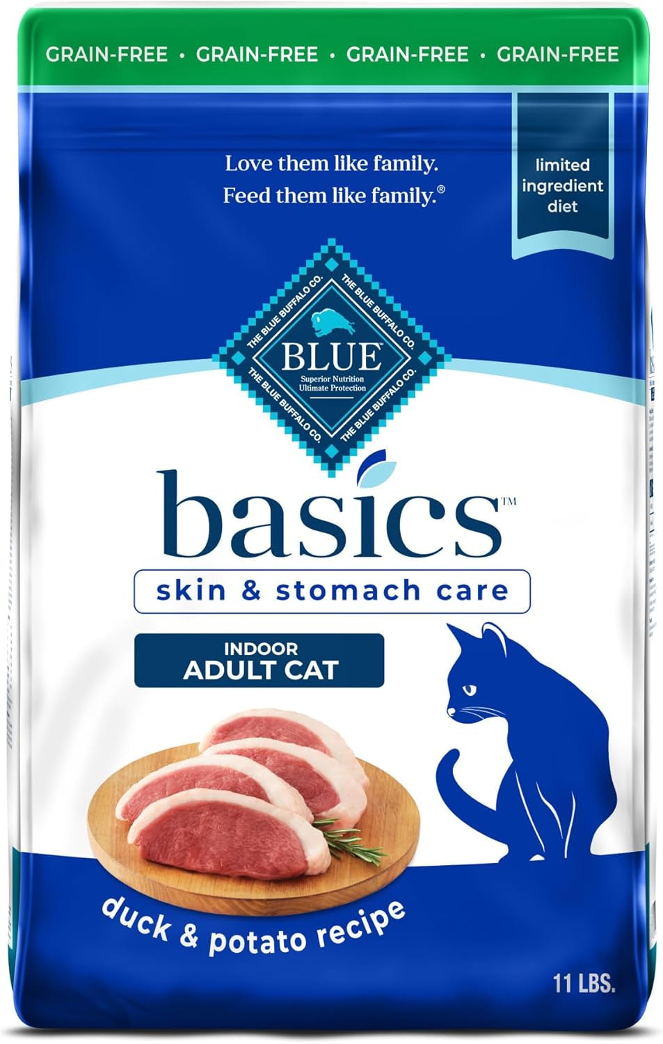 Basics Grain-Free Dry Cat Food, Skin & Stomach Care, Limited Ingredient Diet for Indoor Cats, Turkey & Potato Recipe, 11-Lb. Bag