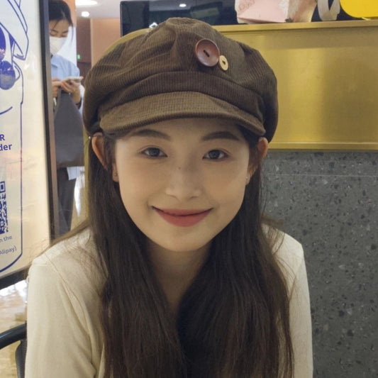 Women's Autumn Winter Japanese Brown Octagonal Cap
