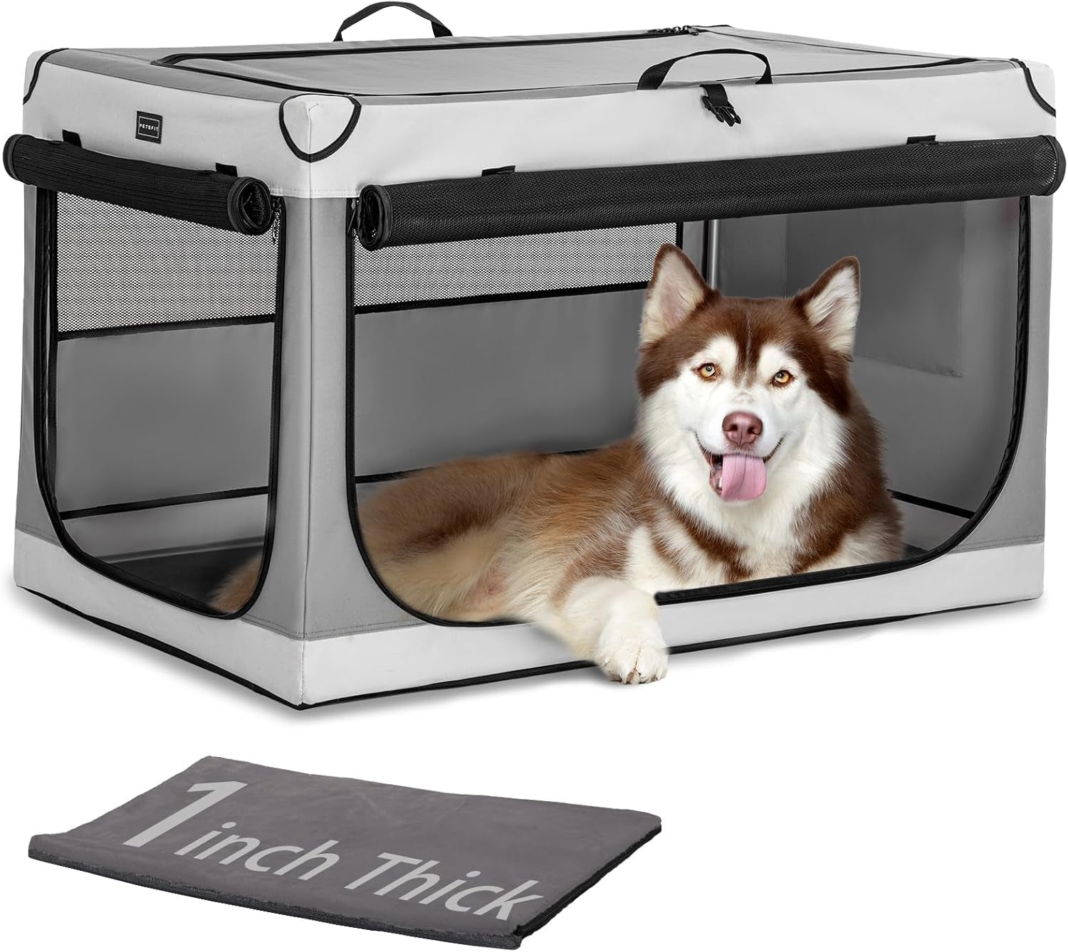 Portable Dog Crate, Soft Dog Crate - 24 Inch Easy Set-Up, Light, Sturdy, Comfy inside with Thicken Mat, Collapsible Crate for Home and Travel Black