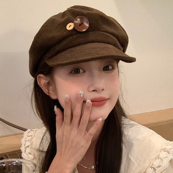 Women's Autumn Winter Japanese Brown Octagonal Cap