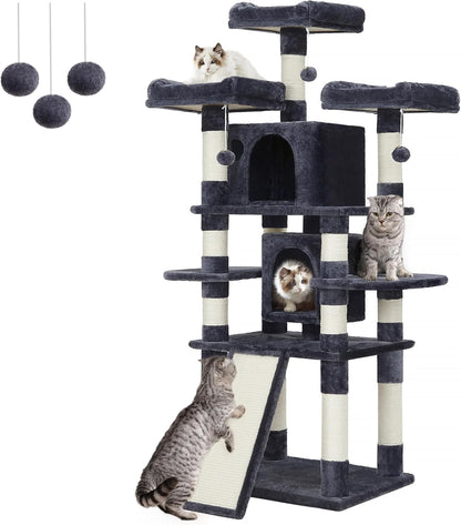 67 Inches Multi-Level Cat Tree for Large Cats, with Cozy Perches, Stable, Smoky Gray UPCT18G