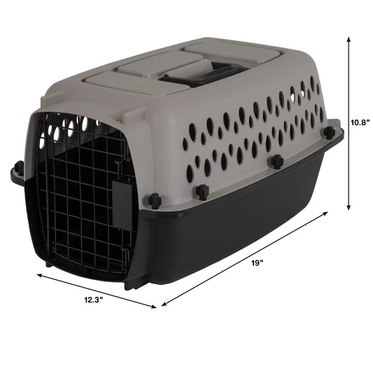 Pet Portable Kennel for Dogs, Hard-Sided Travel Carrier, Durable, Metal Door, Black & Grey, for Pets up to 10 Lbs, 19" L X 12.3" W X 10.8" H